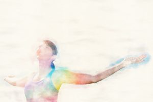 Young,Woman,Standing,Outdoors,And,Spreading,Her,Arms,In,Watercolors